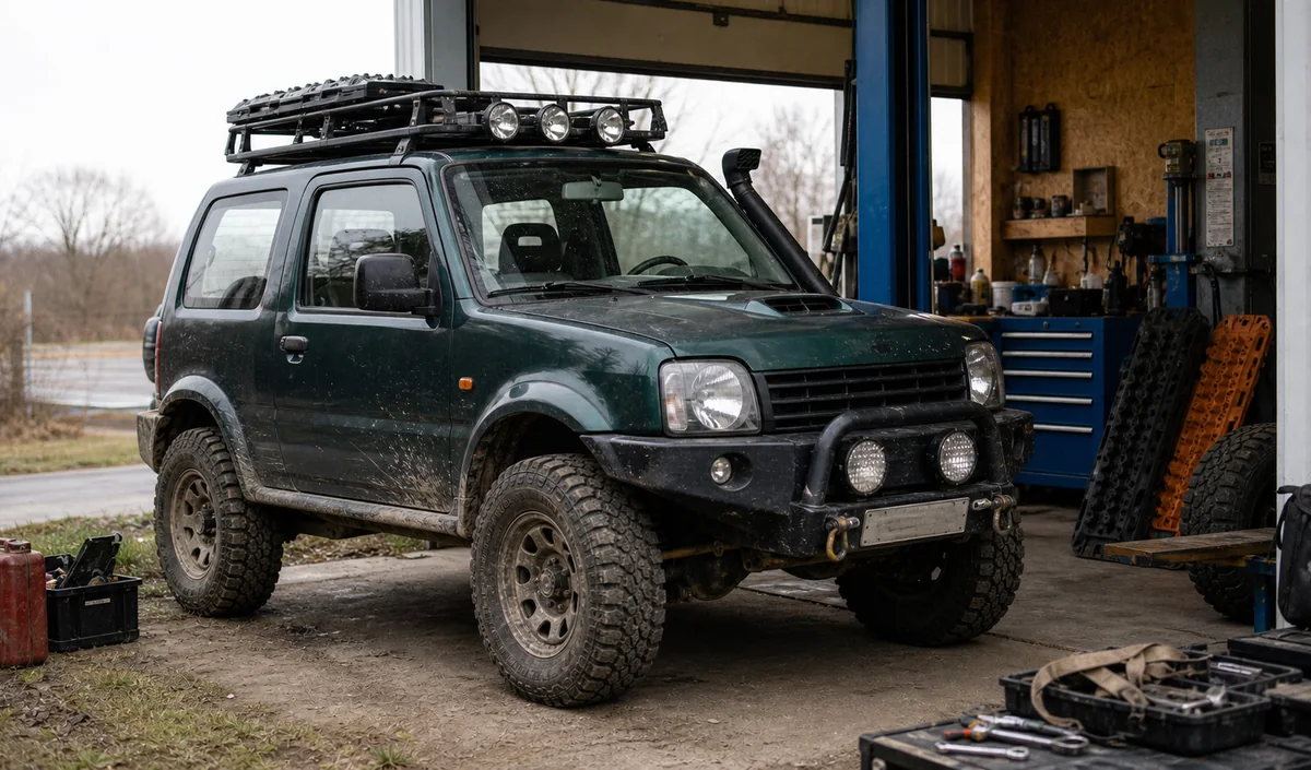 Ilustracja auta 4x4 przygotowywanego do wyjazdów i eventów